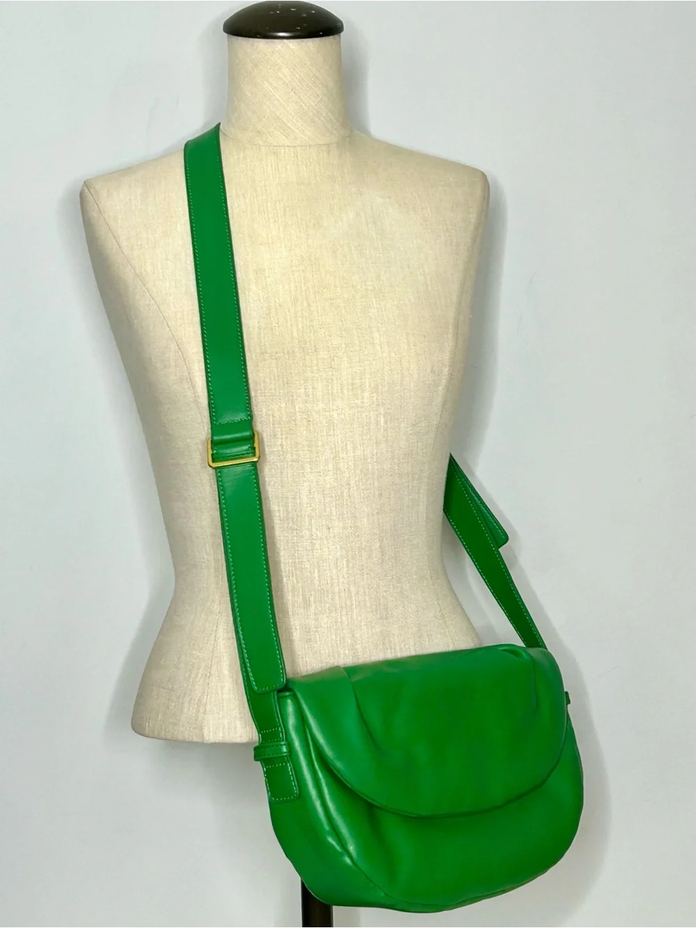 Free People Green Coney Vegan Crossbody, Soft Padded Crescent-Shaped Bag